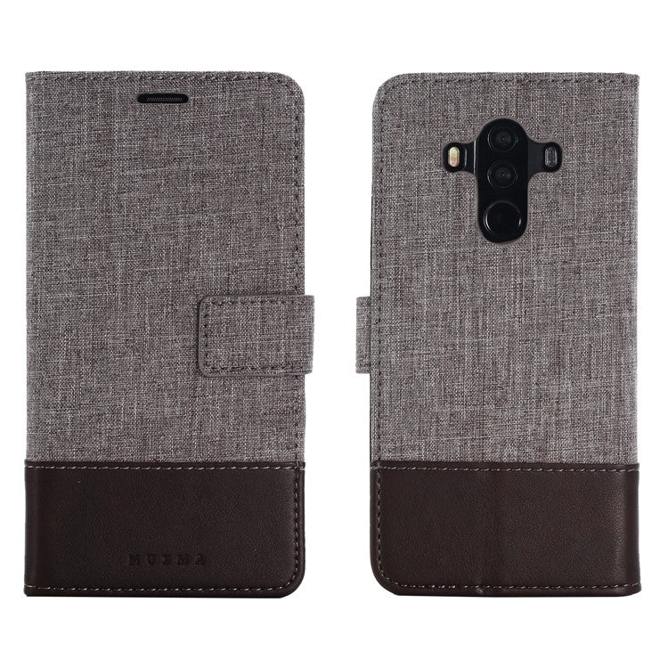 MUXMA Splicing PU Leather Canvas Wallet Phone Shell for Huawei Mate 10 Pro - Brown