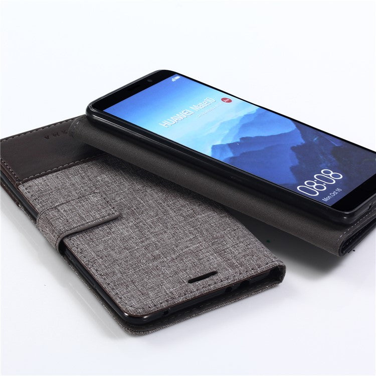 MUXMA Splicing PU Leather Canvas Wallet Phone Shell for Huawei Mate 10 Pro - Brown