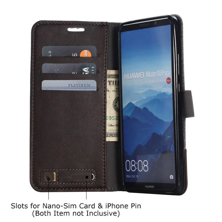 MUXMA Splicing PU Leather Canvas Wallet Phone Shell for Huawei Mate 10 Pro - Brown