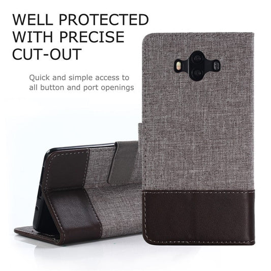 MUXMA Leather Canvas Splicing Stand Mobile Phone Case for Huawei Mate 10 - Brown