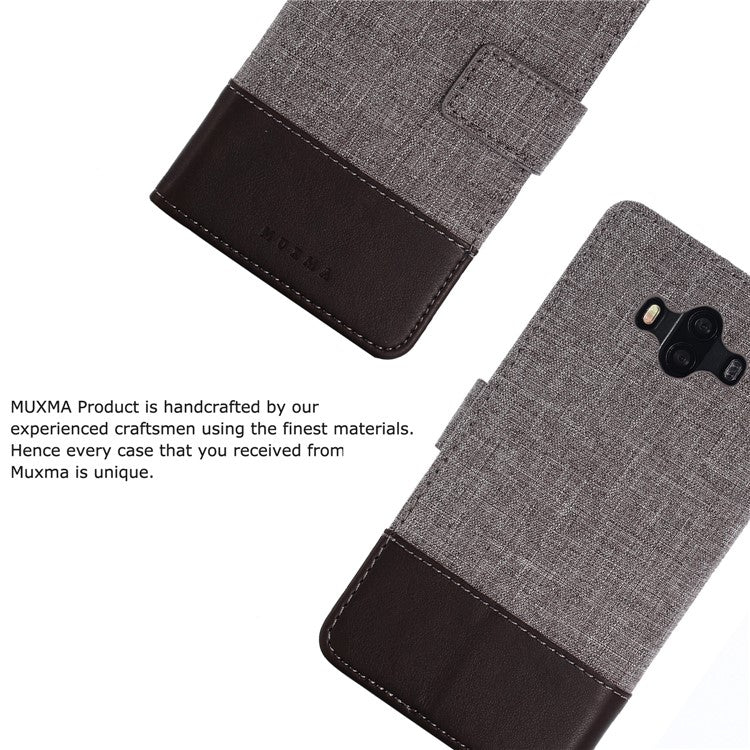 MUXMA Leather Canvas Splicing Stand Mobile Phone Case for Huawei Mate 10 - Brown