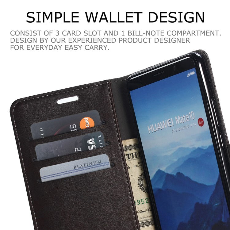 MUXMA Leather Canvas Splicing Stand Mobile Phone Case for Huawei Mate 10 - Brown