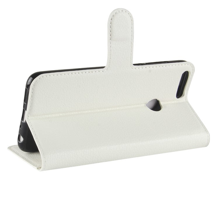 Litchi Skin PU Leather Wallet Stand Flip Case for Huawei P Smart / Enjoy 7S - White