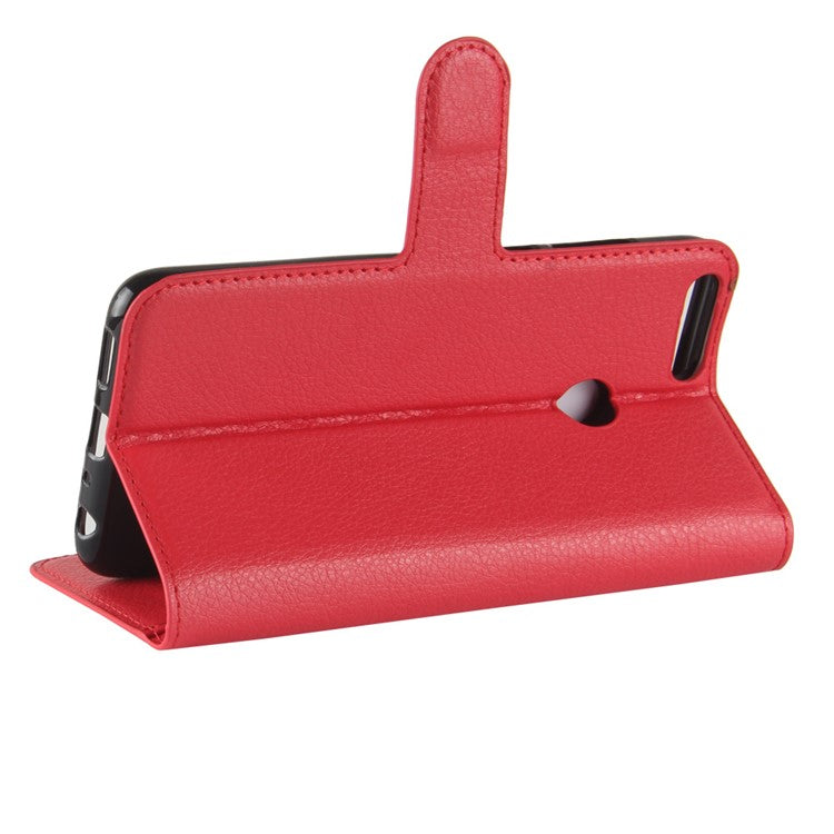 Litchi Skin PU Leather Wallet Phone Casing with Stand for Huawei P Smart / Enjoy 7S - Red