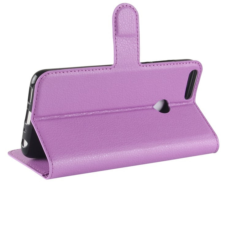 Litchi Grain Leather Wallet Stand Folio Protective Shell for Huawei P Smart / Enjoy 7S - Purple