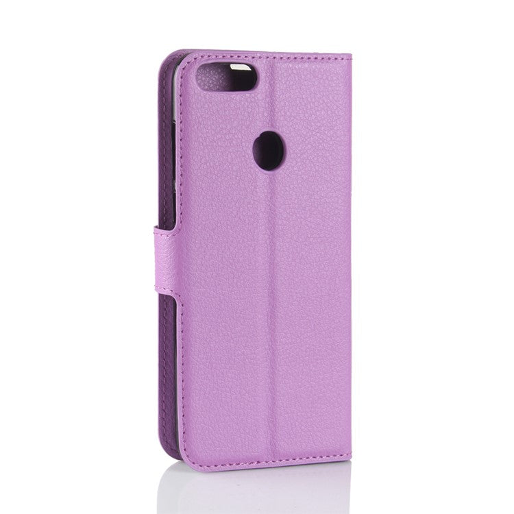 Litchi Grain Leather Wallet Stand Folio Protective Shell for Huawei P Smart / Enjoy 7S - Purple