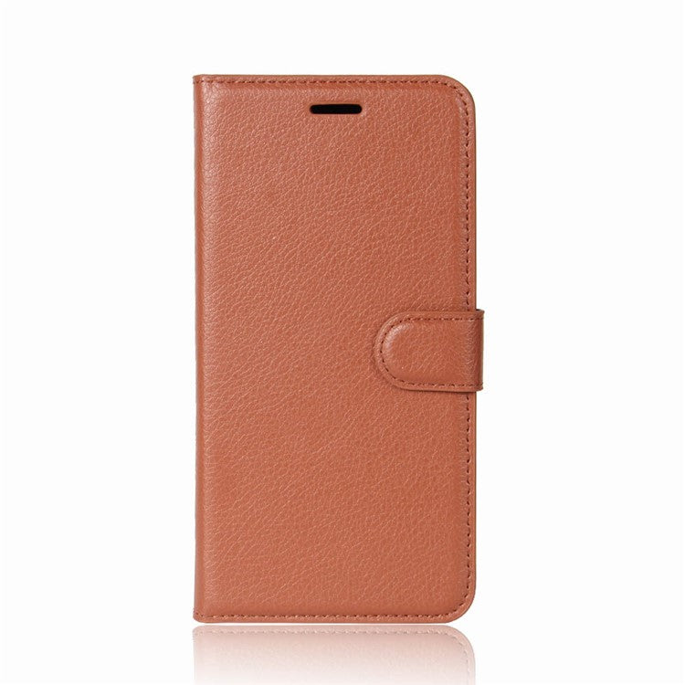 For Huawei P Smart / Enjoy 7S Litchi Skin Leather Wallet Phone Cover Shell with Card Holders - Brown