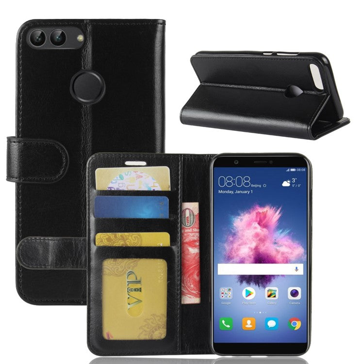 Crazy Horse Texture Wallet Leather Phone Case for Huawei P Smart / Enjoy 7S - Black