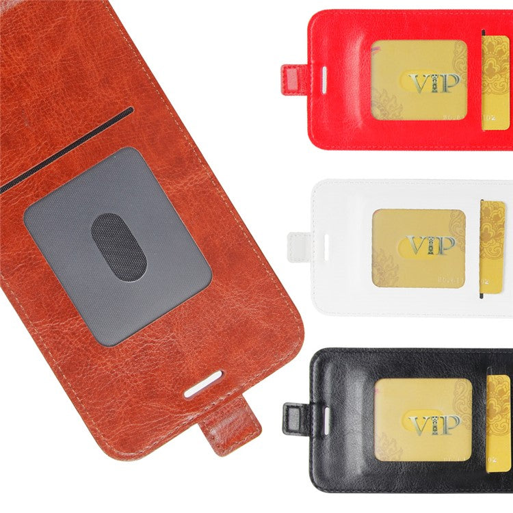 Crazy Horse Texture Vertical Flip Card Holder Leather Case for Huawei P Smart / Enjoy 7S - Black