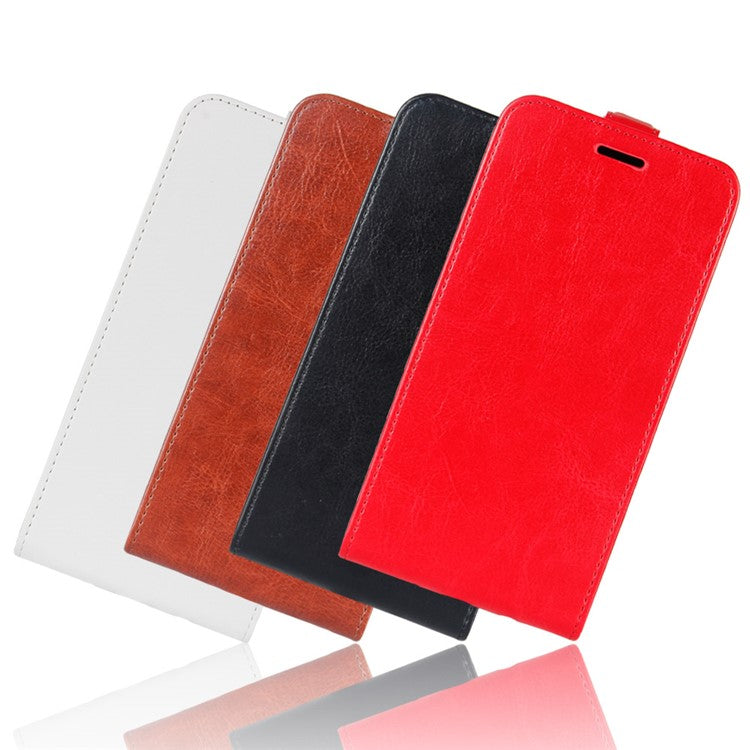 Crazy Horse Texture Vertical Flip Card Holder Leather Case for Huawei P Smart / Enjoy 7S - Black