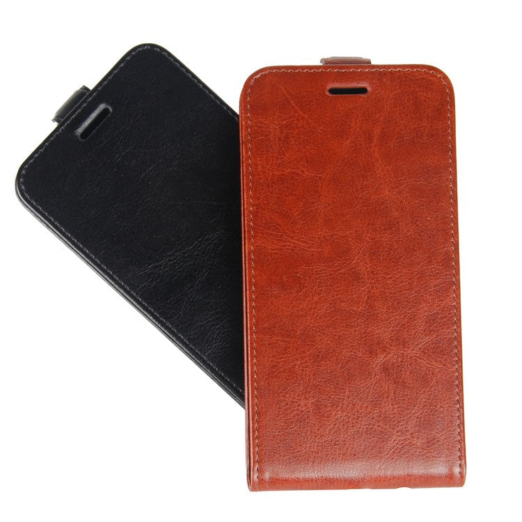 Crazy Horse Texture Vertical Flip Card Holder Leather Case for Huawei P Smart / Enjoy 7S - Black