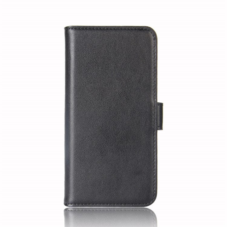 Genuine Split Leather Wallet Stand Case for Huawei P Smart / Enjoy 7S - Black