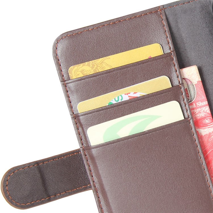 Genuine Split Leather Wallet Stand Cover for Huawei P Smart / Enjoy 7S - Brown