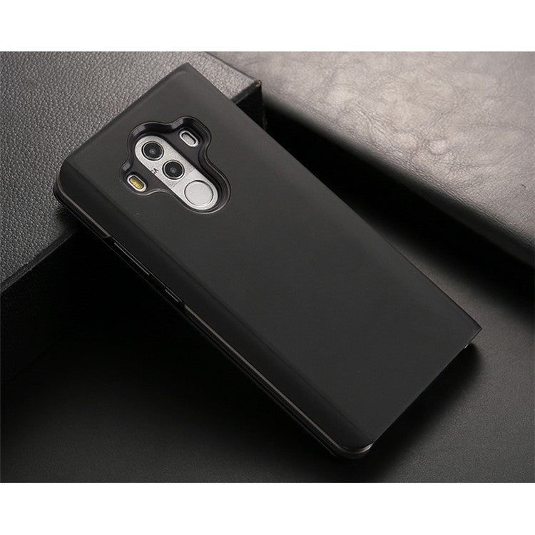 Plated Mirror Surface Leather Stand Cell Phone Case for Huawei Mate 10 Pro - Black