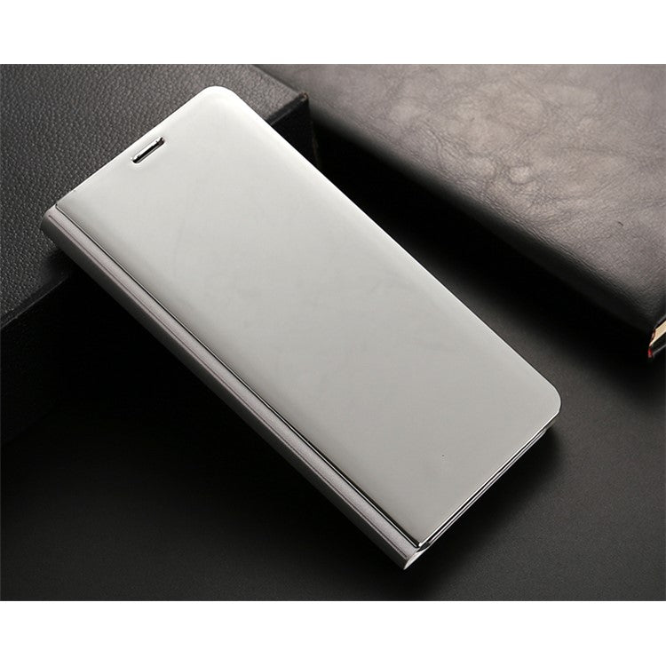 Plated Mirror Surface Leather Stand Cell Phone Cover for Huawei Mate 10 Pro - Silver