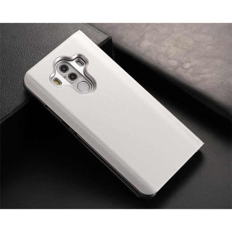 Plated Mirror Surface Leather Stand Cell Phone Cover for Huawei Mate 10 Pro - Silver