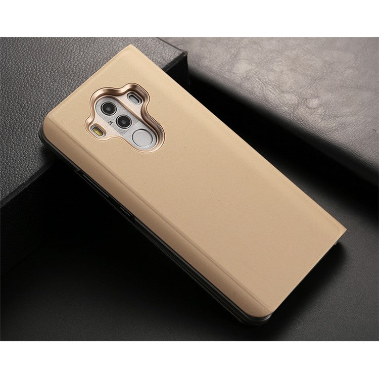 Plated Mirror Surface Leather Stand Cell Phone Casing for Huawei Mate 10 Pro - Gold