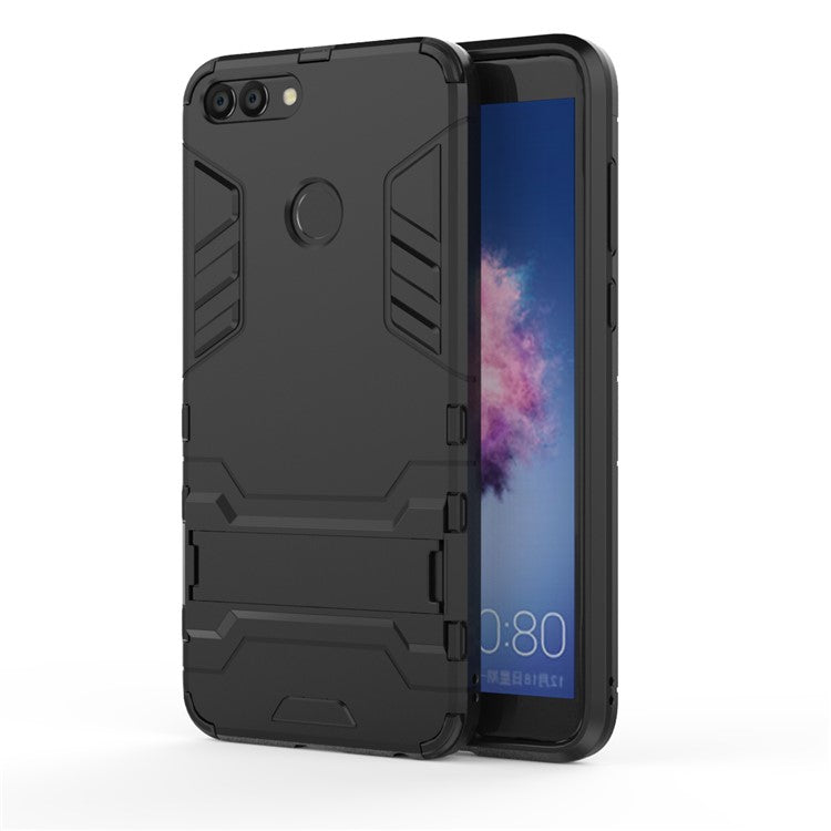 Cool Guard Plastic TPU Hybrid Case with Kickstand for Huawei P Smart / Enjoy 7S - Black