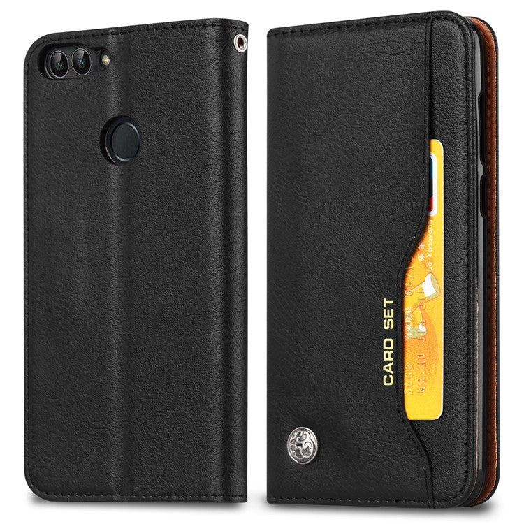 PU Leather Wallet Stand Case Cover for Huawei P Smart / Enjoy 7S - Black