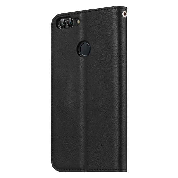 PU Leather Wallet Stand Case Cover for Huawei P Smart / Enjoy 7S - Black