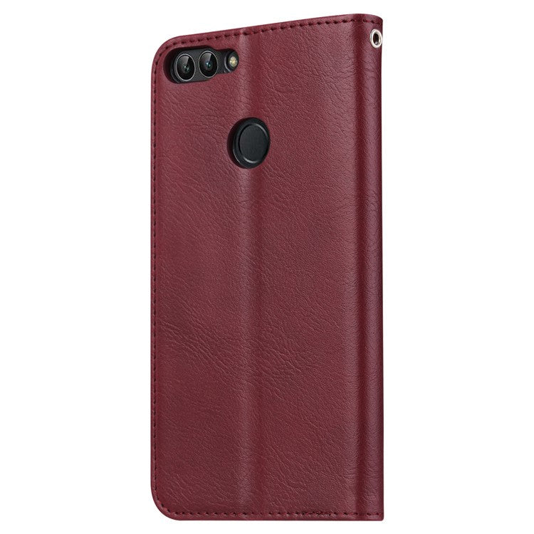 PU Leather Wallet Stand Case for Huawei P Smart / Enjoy 7S - Wine Red