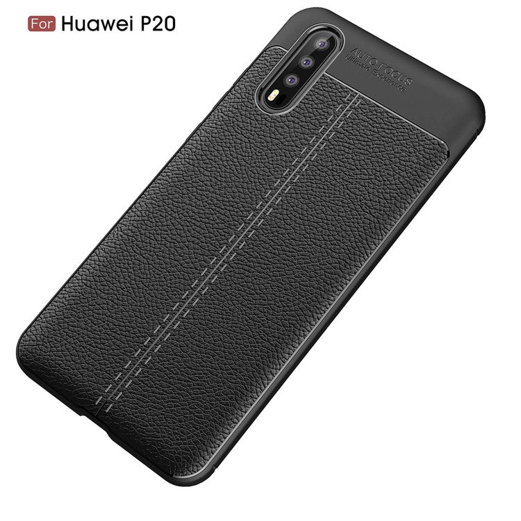 Litchi Grain Soft TPU Back Cover for Huawei P20 - Black