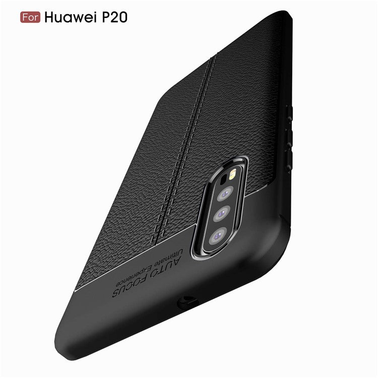 Litchi Grain Soft TPU Back Cover for Huawei P20 - Black