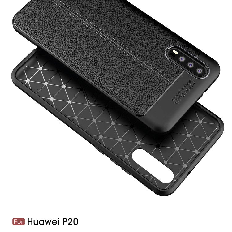 Litchi Grain Soft TPU Back Cover for Huawei P20 - Black