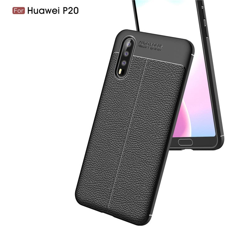 Litchi Grain Soft TPU Back Cover for Huawei P20 - Black