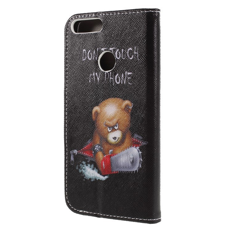 Pattern Printing Cross Texture Stand Wallet Leather Cell Phone Cover for Huawei P Smart / Enjoy 7S - Bear with Saw