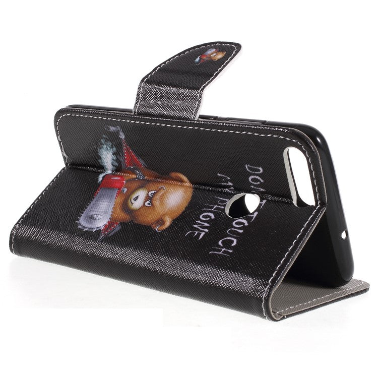 Pattern Printing Cross Texture Stand Wallet Leather Cell Phone Cover for Huawei P Smart / Enjoy 7S - Bear with Saw