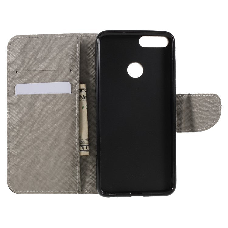 Pattern Printing Cross Texture Stand Wallet Leather Cell Phone Cover for Huawei P Smart / Enjoy 7S - Bear with Saw