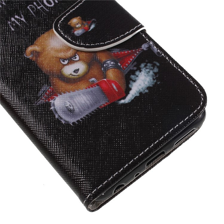 Pattern Printing Cross Texture Stand Wallet Leather Cell Phone Cover for Huawei P Smart / Enjoy 7S - Bear with Saw