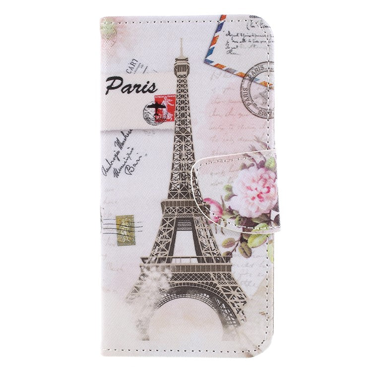 Pattern Printing Cross Texture Stand Wallet Leather Cellphone Case Cover for Huawei P Smart / Enjoy 7S - Eiffel Tower