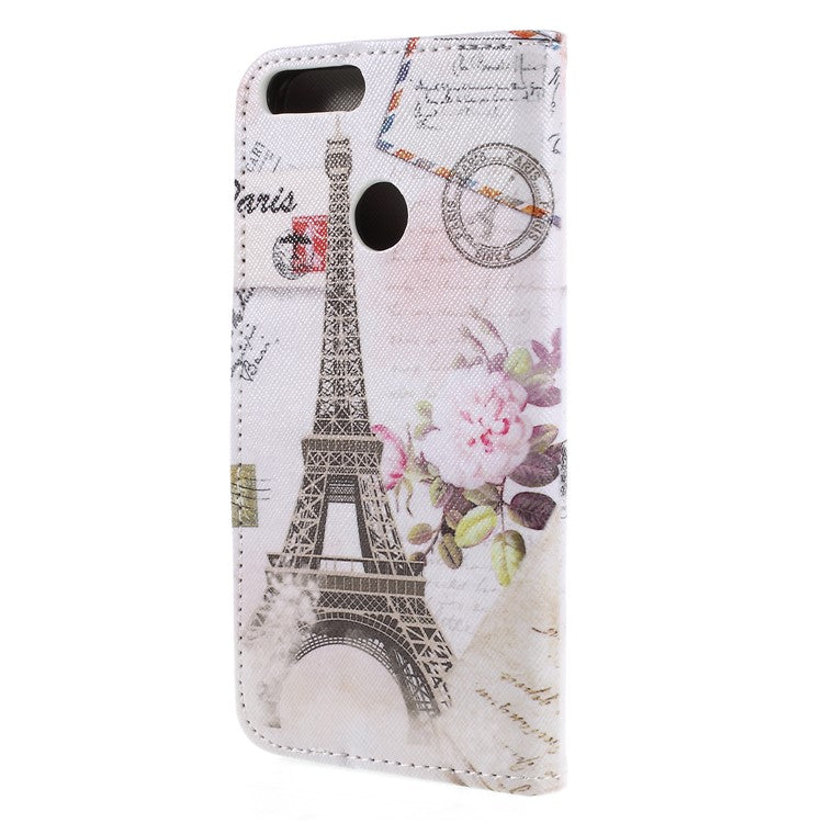 Pattern Printing Cross Texture Stand Wallet Leather Cellphone Case Cover for Huawei P Smart / Enjoy 7S - Eiffel Tower