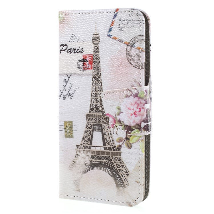 Pattern Printing Cross Texture Stand Wallet Leather Cellphone Case Cover for Huawei P Smart / Enjoy 7S - Eiffel Tower