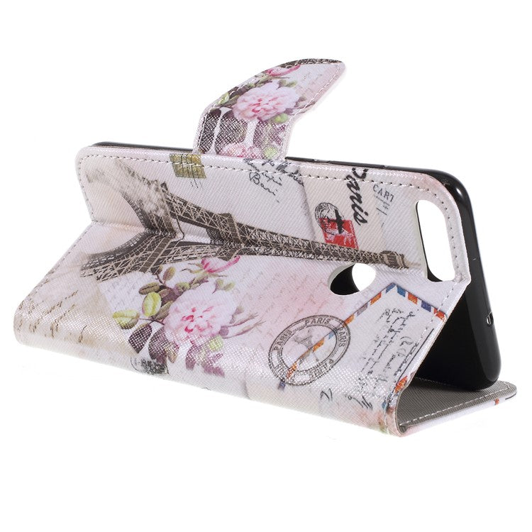 Pattern Printing Cross Texture Stand Wallet Leather Cellphone Case Cover for Huawei P Smart / Enjoy 7S - Eiffel Tower