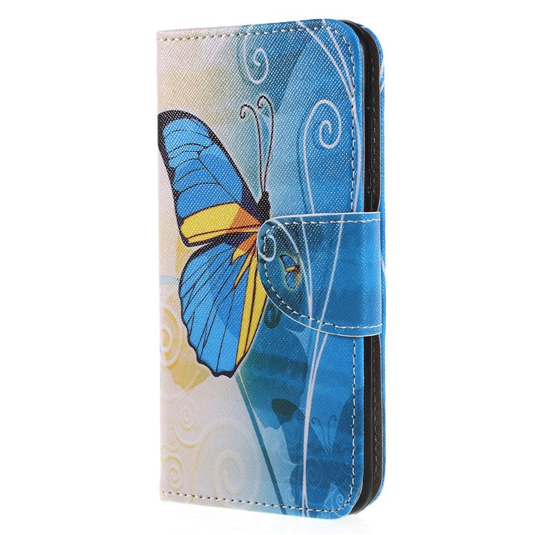 Pattern Printing Cross Texture Stand Wallet Leather Case for Huawei P Smart / Enjoy 7S - Blue and Gold Butterfly