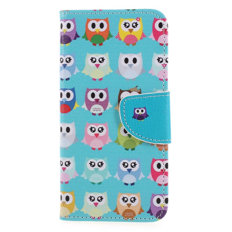 Pattern Printing Cross Texture Stand Wallet Leather Folio Protection Shell for Huawei P Smart / Enjoy 7S - Owl Family Green Background