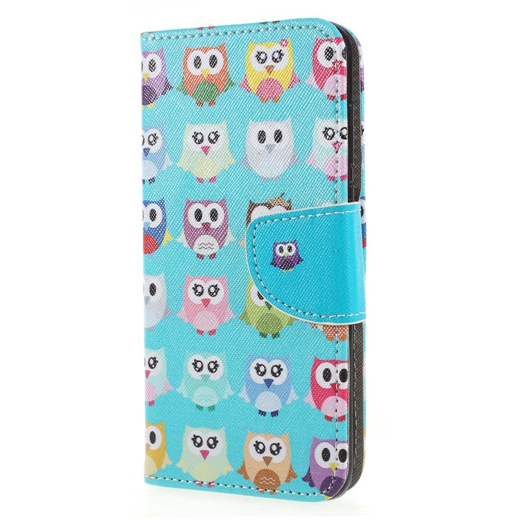 Pattern Printing Cross Texture Stand Wallet Leather Folio Protection Shell for Huawei P Smart / Enjoy 7S - Owl Family Green Background