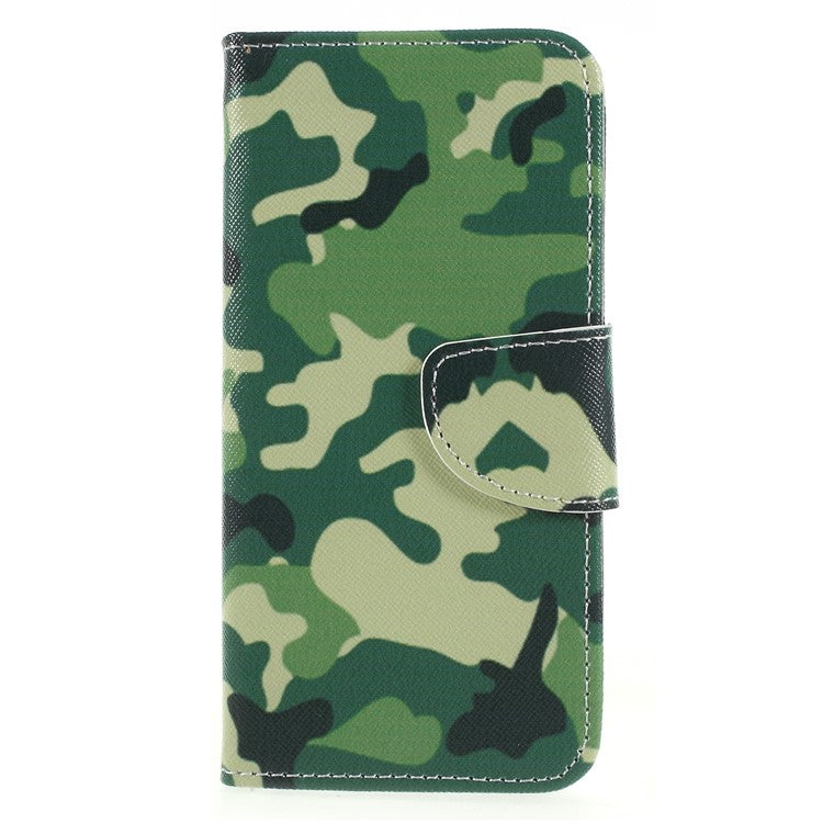 Pattern Printing Cross Grain Wallet Stand PU Leather Case Shell for Huawei P Smart / Enjoy 7S - Camouflage Cloth