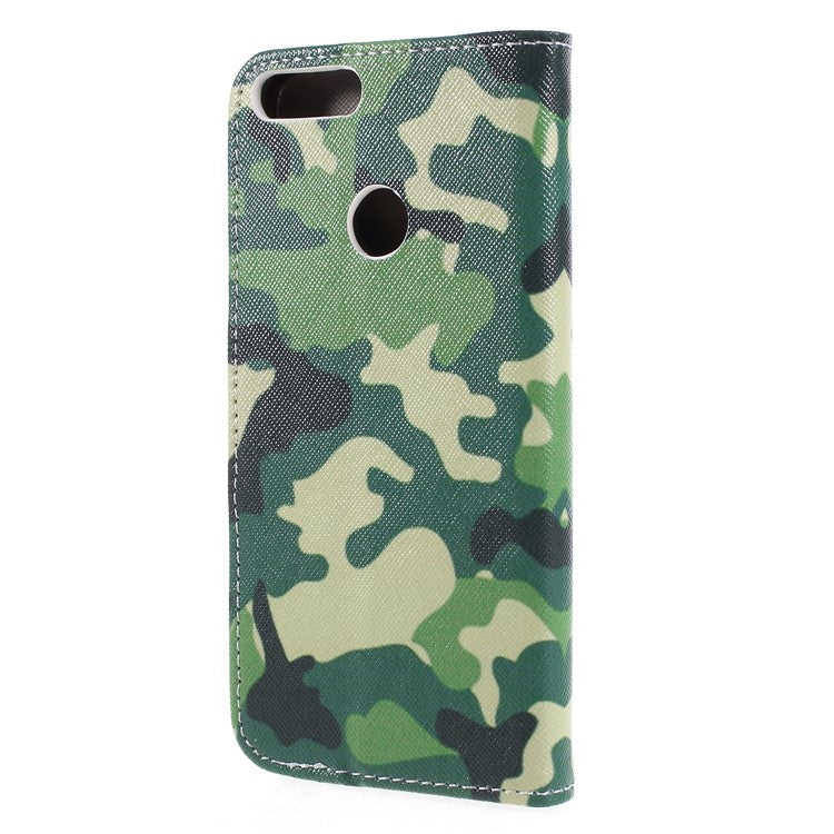Pattern Printing Cross Grain Wallet Stand PU Leather Case Shell for Huawei P Smart / Enjoy 7S - Camouflage Cloth