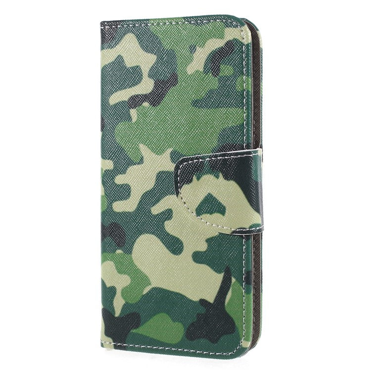 Pattern Printing Cross Grain Wallet Stand PU Leather Case Shell for Huawei P Smart / Enjoy 7S - Camouflage Cloth