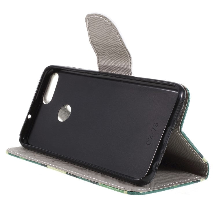 Pattern Printing Cross Grain Wallet Stand PU Leather Case Shell for Huawei P Smart / Enjoy 7S - Camouflage Cloth