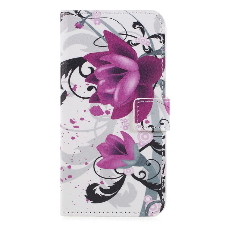 For Huawei P Smart / Enjoy 7S Wallet PU Leather Stand Mobile Phone Accessory Case - Purple Flower