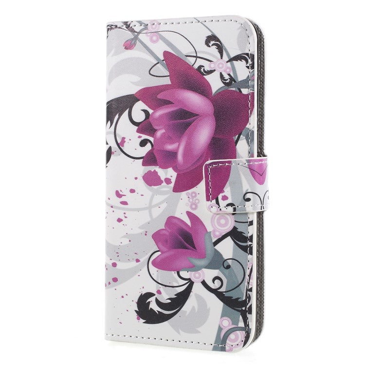 For Huawei P Smart / Enjoy 7S Wallet PU Leather Stand Mobile Phone Accessory Case - Purple Flower