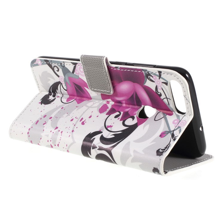 For Huawei P Smart / Enjoy 7S Wallet PU Leather Stand Mobile Phone Accessory Case - Purple Flower