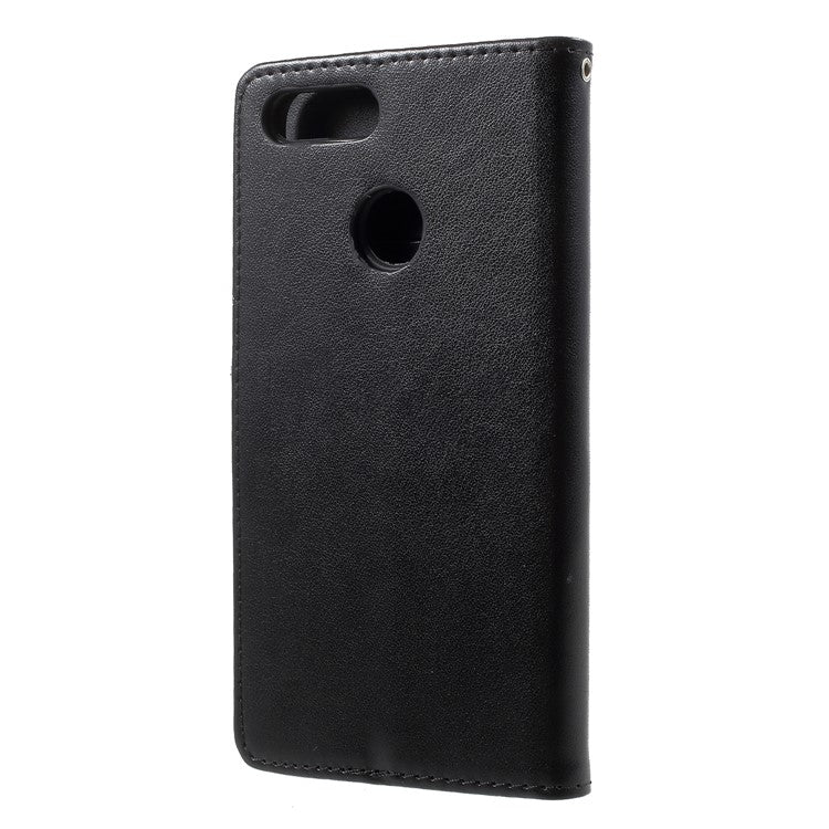 Imprint Butterfly Flower Wallet Stand Leather Case for Huawei P Smart / Enjoy 7S - Black