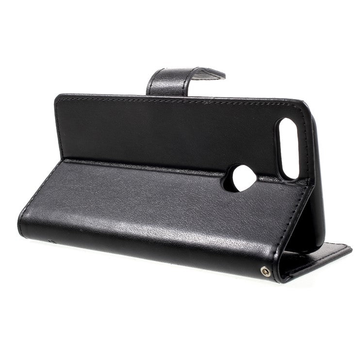 Imprint Butterfly Flower Wallet Stand Leather Case for Huawei P Smart / Enjoy 7S - Black