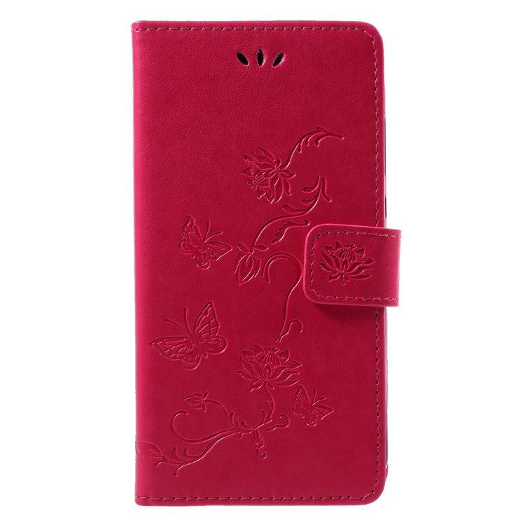 Imprint Butterfly Flower Wallet Stand Leather Shell for Huawei P Smart / Enjoy 7S - Rose